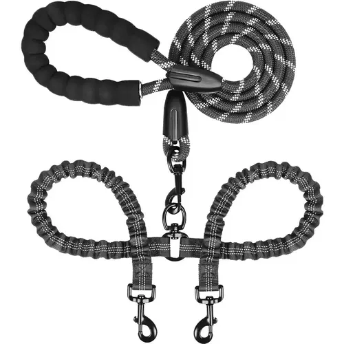 Dual Dog Leash Chain - 360° Rotates Swivel, Anti-Tangle, Shock-Absorbing Bungee, All Weather Conditions, No Pull Pet Supplies Accessory