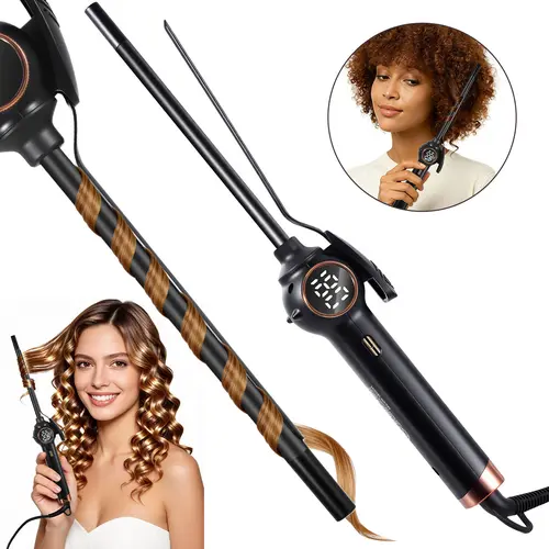 HATTEKER 3/8 in (9mm) Barrel Ceramic Tourmaline Curling Iron - Advanced Ceramic PTC Heating Technology, Adjustable Temp, LCD Digital Display, Anti-Scald Design Hair Tool for Flawless Beach Curls