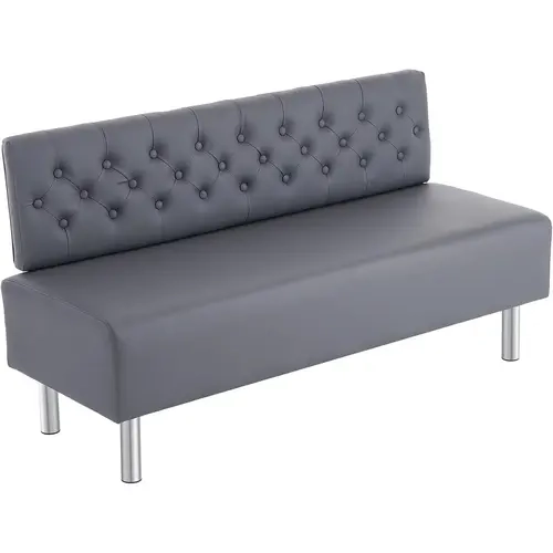 OmySalon 58.6in Rectangular Armless Waiting Room Bench with Back - PVC Leather, Heavy-Duty, High-Density Foam Upholstered Office Guest Chair, Button-Tufted Lobby Furniture for Beauty Salon, Conference Room