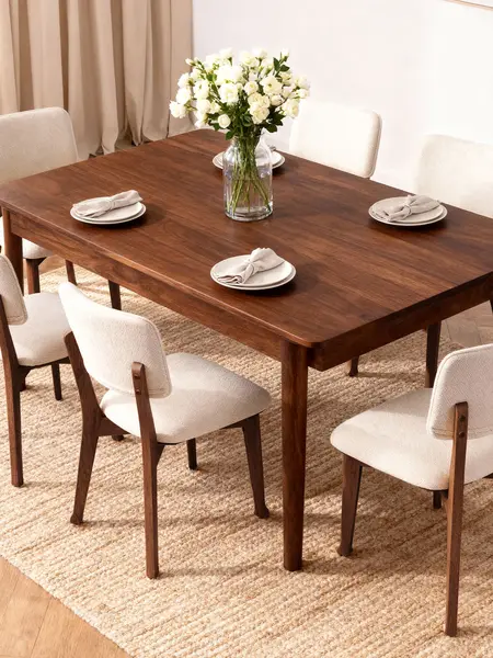 【Summervibes】ZZWHOM Modern Farmhouse Wood Dining Chairs Set of 2 4 6 Walnut Natural Finish with Cushioned Seat & Foot Pegs for Kitchen & Dining Room
