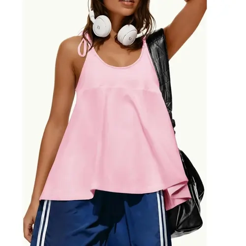 Fisoew Lady's Soft Comfortable Basic Plush Athletic Tank Top - Sleeveless Scoop Neck Racerback, Loose Fit, Adjustable Straps, Zipper Pocket, Lightweight Summer Babydoll Cut for Running, Gym, Tennis #TikTokShopJumpstartSale