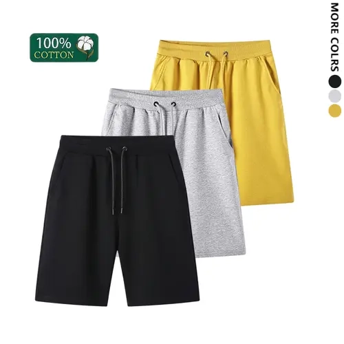 Men's 100% Cotton Loose Fit Knee-Length Sweat Shorts - Elastic Drawstring Waist, Comfortable, Breathable Solid Color, Side Mock Pockets, Washable for Summer Workout, Daily Home Use