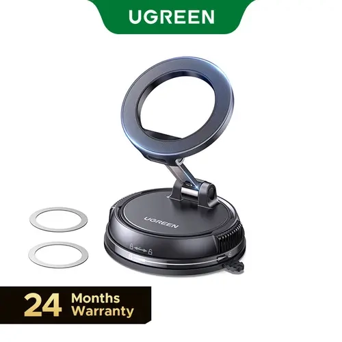 UGREEN MagSafe Snapon Car Phone Mount - Car Interior Accessory, 22xN55 Magnets, 80 lbs Hold, Magnetic Ring, Vacuum Suction, 360° Rotation, Adjustable Universal Smartphone Holder for iPhone 12+, Dashboard Windshield (Standard Non-Reusable Version), Car Int