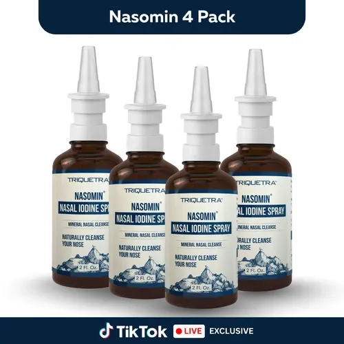 4 Pack Nasomin Nasal Iodine – Nasal Cleanse– Neutralize Nose - Iodine + Fulvic Acid Blend -100% Natural Mineral Complex – (2 oz. Bottle+Nasal Sprayer) Oral Daily