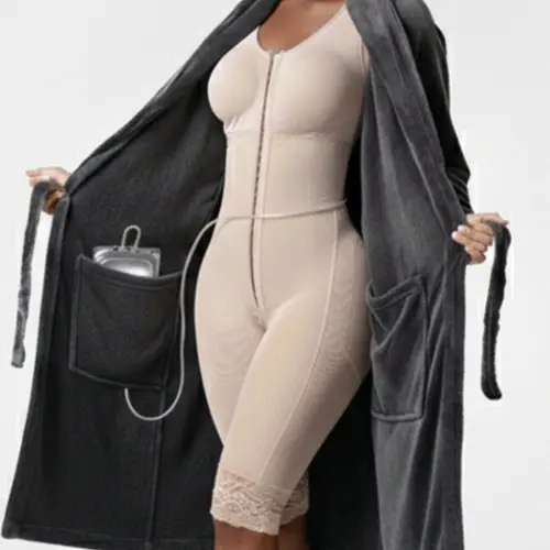 Recovery Robe for Women | Plush Open Front Bathrobe with Pockets | Long Sleeve Shawl Collar Lounge Robe | Below-Knee Length to Layer Over Your Faja or Shapewear | Soft Gray Postpartum Loungewear | Snatched Body