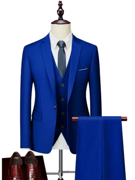 Valentine's Day 3 Pieces Men Solid Color Suits 1 Buttons Wedding Suits For Men Groom Tuxedos Business Formal Suit Jackets Black Beige Navy Blue Wine Red Blazers+Pants+Vest High-quality banquet, social party gowns, Male professional suits for work