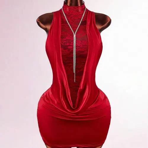 Sexy Lace Cut-Out Fitted Sleeveless Short Body Con Dress, Elegant Fashion Style Dress for Summer, Perfect for Parties and Events, Womenswear