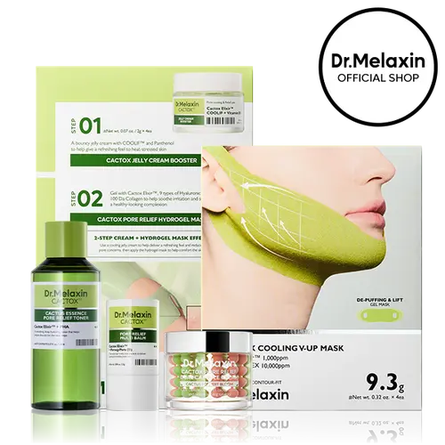 [Dr.Melaxin Official] CACTOX Essential 5-Step Pore Tightening Starter Set with Cactus Cooling Reduce Puffiness & Pore Tightening for Visible Skin Repair
