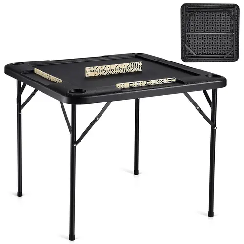 VEVOR 4-Player Mahjong Table, Easy Fold Portable Multi Purpose Foldable Card Table with 4 Cup Holders, Chip Trays, Easy Access to Drinks for Dominoes, Black