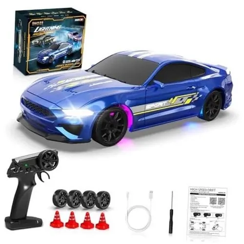 DEERC 1:43 Scale Brushless Torque Fast RC Car - 2.4GHz 4WD RC Cars, 15KM/h Speed, Drift/Scandinavian Flick Switching, Neon Lights, Realistic Handling, Rechargeable Li-ion Battery, Crash-proof PVC, Indoor Racing Toy for Ages 6+ (Made by DEERC)