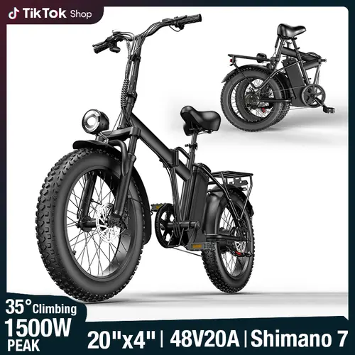 20"x4" Fat-Tired Dual Suspension Ebike - 1500W Peak Power, 48V 20Ah Removable Battery, High-Carbon Steel Frame, Dual Seats, LED Headlight, Compact Folding All-Terrain Sport Utility Bike for Outdoor Recreation Youth Mountain Biking