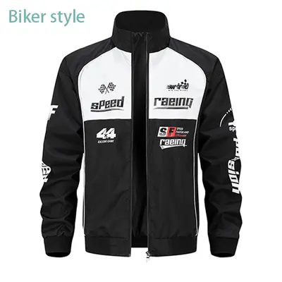 Cool Racing Style Spliced Motorcycle Jacket Sporty Breathable Outerwear