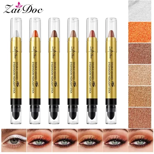 Zaidoc 6-Color Double-Headed Eyeshadow Highlight Sticks Glittery Creamy for Quick Eye Makeup Touch-Ups Versatile & Convenient