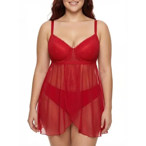 HSIA Odette Plus Size Unlined Sexy Semi-Sheer Lace Underwire Babydoll Valentines Day Lingerie for Women Supportive Nightgown High Split Hem Bridal Wedding Sleepwear Chemise Gift Anniversary
