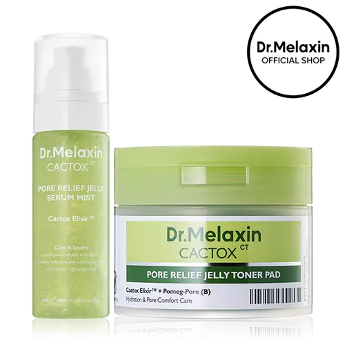 [Dr.Melaxin Official] CACTOX Pore Relief Jelly Toner Pads & Serum Mist Duo with Cactus Cooling Reduce Puffiness & Pore Tightening for Visible Pore Care Skin Repair