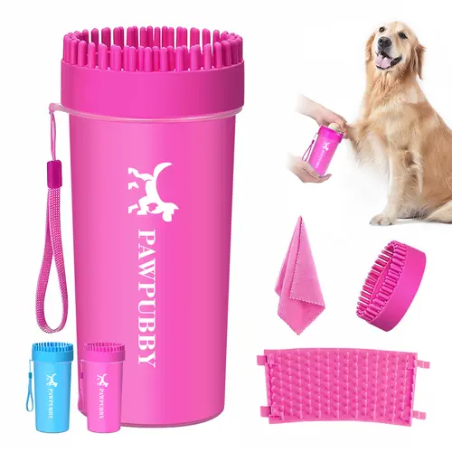 PAWPUBBY Dog Paw Cleaner & Grooming Brush - Soft Silicone Bristles, Detachable Head, Easy to Use, Gentle and Safe, Mess-Free Walks, Travel-Ready Size, 6.69x4.4x4.4in, Universal Fit for All Breeds, Pet Lover Essential Tool