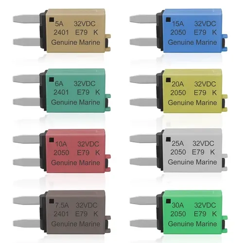 Mini ATM Manual Resettable Low Profile Blade Fuses Assortment Kit - 94V0 Thermoplastic 5A-30A Range Assorted Amp Fuses Automotive Circuit Breakers for Camper RV, Trucks, Boat, DC 12V-28V