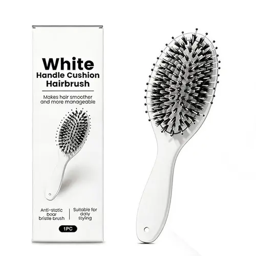 Boar-Nylon Bristle Wide Paddle Hair Brush with Ergonomic Design, Detangling, Anti-Frizz, Scalp Massage, Shine-Boosting, Conditioning, Growth Support, Wet/Dry Use, Portable Tool for All Hair Types