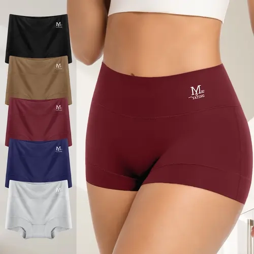 Morelect Women's 5-Pack 95% Cotton +5% Elastane Basic Minimalist Soft Intimates Boyshort Panties, High-Rise Wide Waistband, Anti-Ride Up, Soft Breathable Casual Everyday Comfort Underwear
