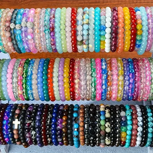 Women's 12pcs Boho-Chic Handmade Bead Bracelet Set - Colorful Crackled Glass Beads, Unisex, Ideal for Beach, Daily Wear - Perfect Gift for Loved Ones
