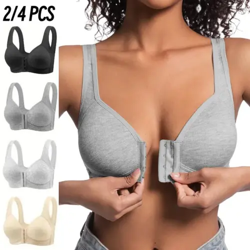 EssElegance Women's Basic Push-Up Bra (2/3/4 Pack), Wire-Free Front Closure with Seamless Cooling Fabric and Cross-Strap Back for Everyday Comfortable Fit