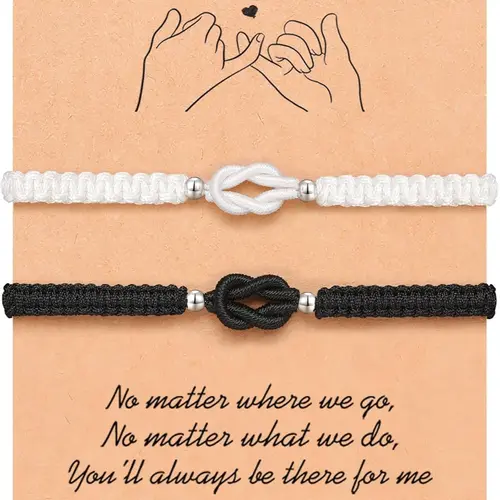 Women's & Men's 2-Piece Polyester Pinky Promise Knotted Matching Couple Bracelets - Fashion Matching Jewelry, Ideal Valentine's Day Anniversary Gifts for Boyfriends, Cute Gifts for BF