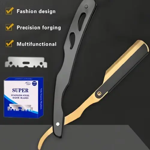Men's Retro Stainless Steel Metal Foldable Manual Shaver with 100-Blade Refill Set - Heavy-Duty Multifunctional Shaving Tool, Half-Blade Compatible, Portable, Durable, Anti-Dandruff, Daily Body Honey Care Accessory, Suitable for Home Use & Travel