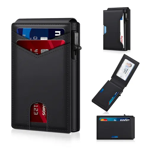 Minimalist ID Card Wallet with Rfid Protection, Secure, Rfid Theft Proof, Credit Card Holder, Credit Card Organizer, Pop-Out Feature, Ultra-Thin Design, Metal Business Card Holder for Men, Gift Idea, Cardholder