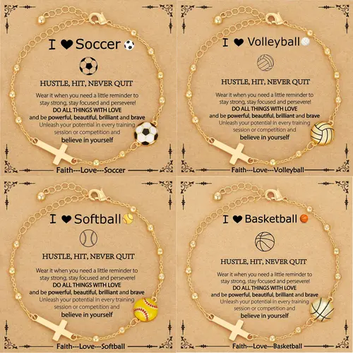 Women's Golden Plated Copper Cross Link Bangle - Trendy Sports (Softball) Accessory, Casual Daily Wear Christian Jewelry, Birthday Gifts for Coaches, Bracelets for Women, Trendy Teen Gifts