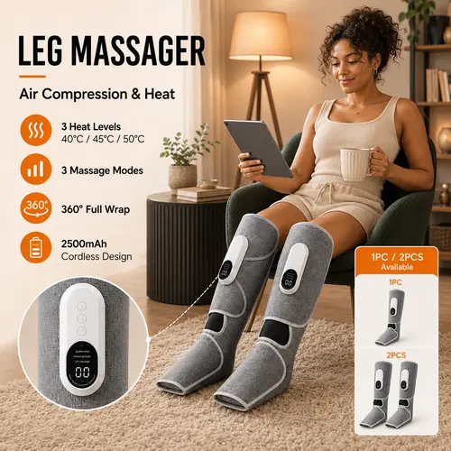 Cordless Thermal Leg-to-Knees Massager Pair - Self Care Gadgets, Body Knee Pain Relief, Circulation Boost, 3 Intensity Settings, 3 Modes, Battery-Powered, Gentle Pressure Comfy Muscle Relaxation Personal Care Device (Gift Option)