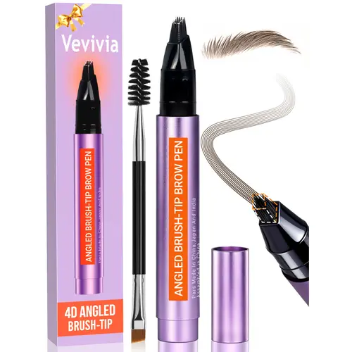 Vevivia Beauty 4D Eyebrow Pen - Waterproof Dual-Ended Portable Cosmetic, Eye Brow Pens with Microblading Multi-Fork Tips, Angled Brow Brush, Precise Hold for Adults' Natural Thin Eyebrows Styling & All Skin Types Daily Makeup Products
