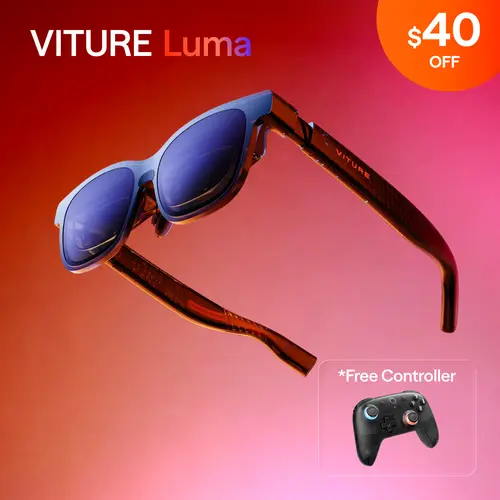 VITURE Luma Wearable Smart Glasses - Hair-Friendly Cover, 146” Display, 1200p/1080p Ultrasharp, 1000 Nits Bright, 50° FOV Dimming, Multifunctional Modern Gaming Glasses, USB-C Adapter for Mobile, Mac, PC, Steam Deck, Switch, Black Friday