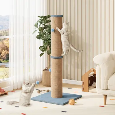 Summer Vibes LIKIMIO 41.7"Tall Cat Scratching Post - 6.2"Diameter Sisal Scratcher with Hanging Ball, Suitable for Kittens & Adult Indoor Cats Home