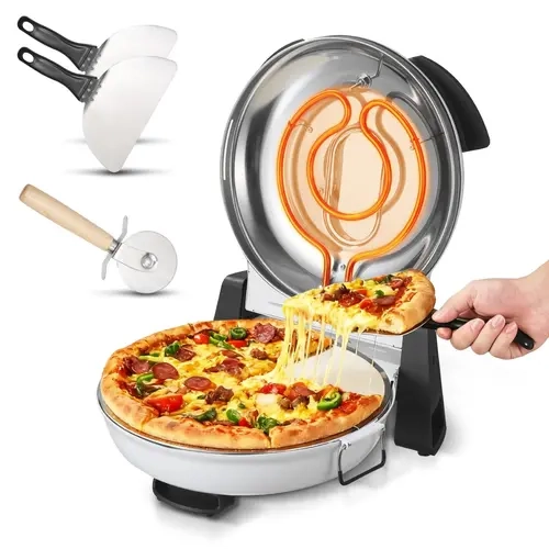VEVOR Portable 12-in Compact Electric Oven, Kitchen Appliances, 1200W Adjustable 5-Mode Temp Control, Double Tube Heating on Both Sides, 788F Heatable, 12-in Baking Stone, Temp View, Viewing Window for Home (White, Fits 1 Pizza)