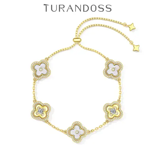 Turandoss 14K Gold Plated Clover Charm Bracelet - Flower Design, Hypoallergenic Adjustable, Simple Yet Elegant Look, Women's Dainty Gold-Plated Clover Charm Bracelets & Bangles, Meaningful Birthday Gift,sohochic