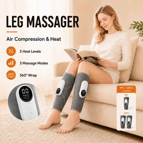 AERLANG Wireless Cordless Leg Massager - Christmas Gift, Self Care Product, Cool Relaxing Gift for Adulting Women & Adults, Knee Pain Relief, Calf Air Compression Heat Therapy Device with 3 Intensities, 3 Modes, Easy to Use, Circulation Boost, Gifts For A