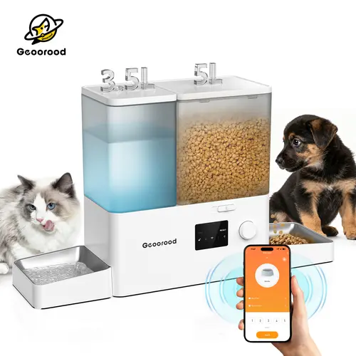 Geoorood Automatic Pet Feeder 36Cups/8.5L & Gravity Water Dispenser Stainless Steel Bowls 2-in-1 Set Large Capacity 5L Food Feeder 3.5L Water Fountain for Cats Pets Small Dogs Puppies Kittens summeressentials DealsforYouDays SummerWins