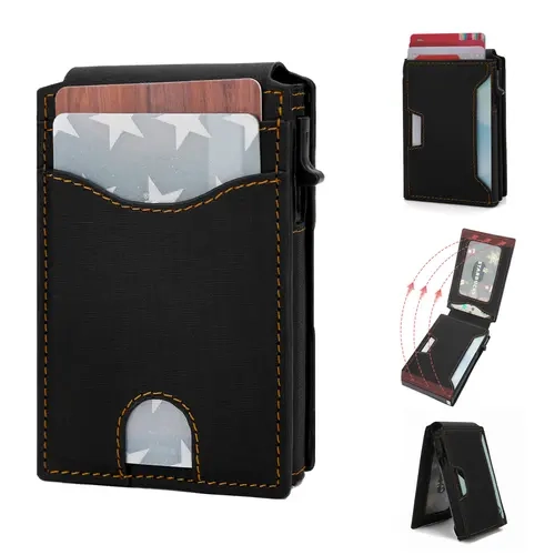 Men's Faux Leather RFID Protection Card Holder - Minimalist Design, Multi-Slot, 1-Click Pop-Up, Magnetic Fast Card Pull, RFID Organizer, Fashion for Professionals, Everyday Use
