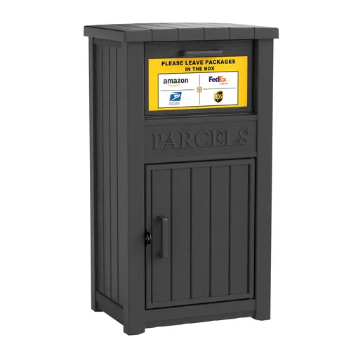 Outdoor Lockable Parcel Drop Box, Waterproof Anti-Theft Resin Package Delivery Box, Secure Package Storage for Porch Curbside Home Delivery, Black