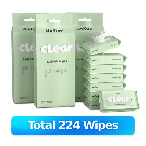 [N] Unifree Flushable Wet Butt Wipes Set - 9-stage Purified EDI Water, Gentle Clean, Septic & Sewer Safe, Single Use Tissues, Mini Packs (7 per Pack), Home Essentials, Ideal for Home Bathrooms & Travel, home essentials, gift ideas, cozy home