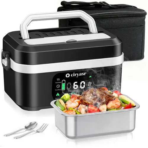 Heated Lunch Box with 20000mAh Battery,Cordless Electric Food Warmer with Scheduled Heating & Digital Display,Portable Rechargeable Lunch Heater for Work, Office, Travel, Camping,Suitable for Adults and Children