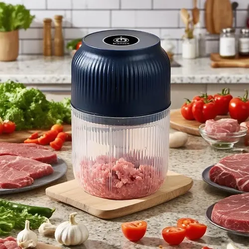 Cordless Electric Garlic Chopper - 1 Piece, 4 Sharp Blades, 300 ml PVC Body, Portable 300ML Food Processor for Crush Ginger, Onion, Fruit (Home & Party Supplies)
