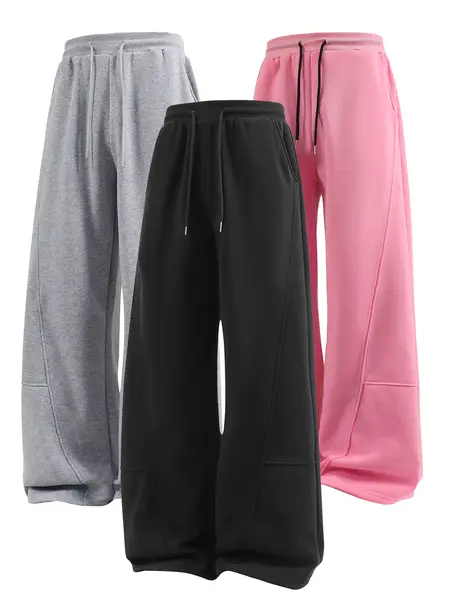 Unisex Drawstring Waist Winter Warm Straight Wide-Leg Loose Fit Jogger Pants with Pockets SpringStatements Pink Wide Leg Sweatpants Workout Casual Baggy pantalones para hombre, Clothes, Workout Clothes tiktokshopspringglowup
