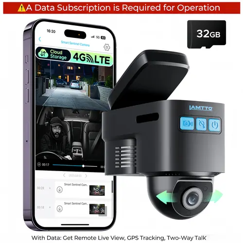 LAMTTO 4G Car DVR Dash Cam Vehicle - Cellular Service Required, Built-In SIM & GPS, 24/7 Live Guard, Remote Live View, Real-Time App Alerts, OBD-II Parking Monitor, 7-Day Free Data Trial, $0.41/Day Plans, Automotive Driving Recorder