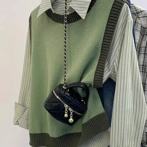 Women's Knitted Sleeveless Sweater Vest, Sleeveless Knitted Vests, Spring & Fall Casual Loose Fit Round Neck Top, Stylish Small Batch Design, Versatile Layering Piece, Womenswear, Casual Fashion Vest