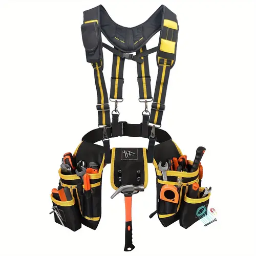 MOVATEK Heavy Duty Magnetic Grip Tool Belt Organizer with Adjustable Suspenders, 26-Pocket Design Detachable & Adjustable Tool Pouches, Stain-Resistant Tear-Resist Fabric, Snug Buckle, Waist Pressure Relief for Electricians, Carpentry, Construction
