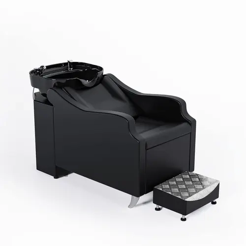 OmySalon Stable Steel Frame Sit-Down Barber Chair for Barber Shop - 33.6in Height, Full Backwash Unit with Large Bowl, Waterproof PVC Vinyl, Memory Foam Cushion, Easy-Clean Design, Easy Assembly for Beauty Spa Hairdressing