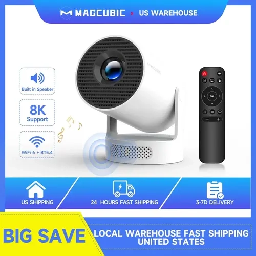 Magcubic HY300Pro+ Android 14.0 Smart Projector - Local, Portable, Smart HD, High Definition for Bedroom, Dual WIFI6, BT5.4, Native 1280*720P, 0.9:1 Throw Ratio, 8K Video Supported, Allwinner H726, Built-in Speaker & Appstore, Upgraded Home Cinema Mini, P