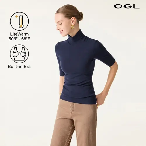 OGL Essential Turtleneck Elbow Length Sleeve bra tops LiteWarm Top Cozy Comfort for 50°F - 68°F Weather Minimalist Style teacher bae's outfit cute tops  for women comfortable Fall Deals For You