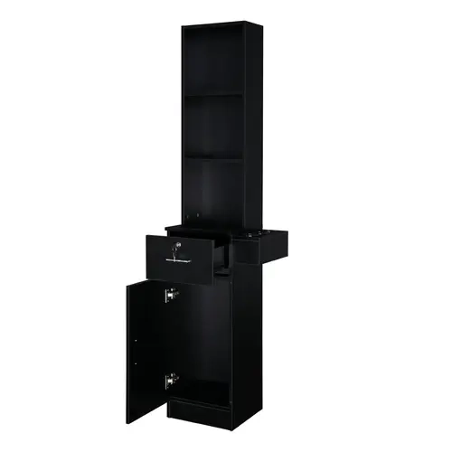 OmySalon Modern Durable Rectangular Adjustable Aluminium Beauty Salon Equipment Station, Commercial Salon Furniture with 3-Tier Storage Shelf, Lockable Drawer with Slide, Large Cabinet, 3 Heat-Safe Hair Dryer Holders, 20kg Capacity, 14.6"l x 13"w x 69.7"h
